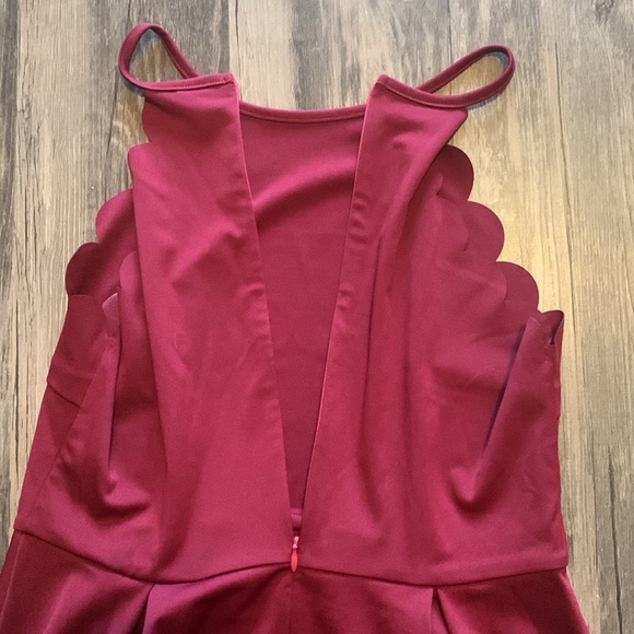 ROMWE Women's Sweet Scallop Sleeveless Flare Swing Pleated A-line Dress Maroon M - Picture 5 of 8